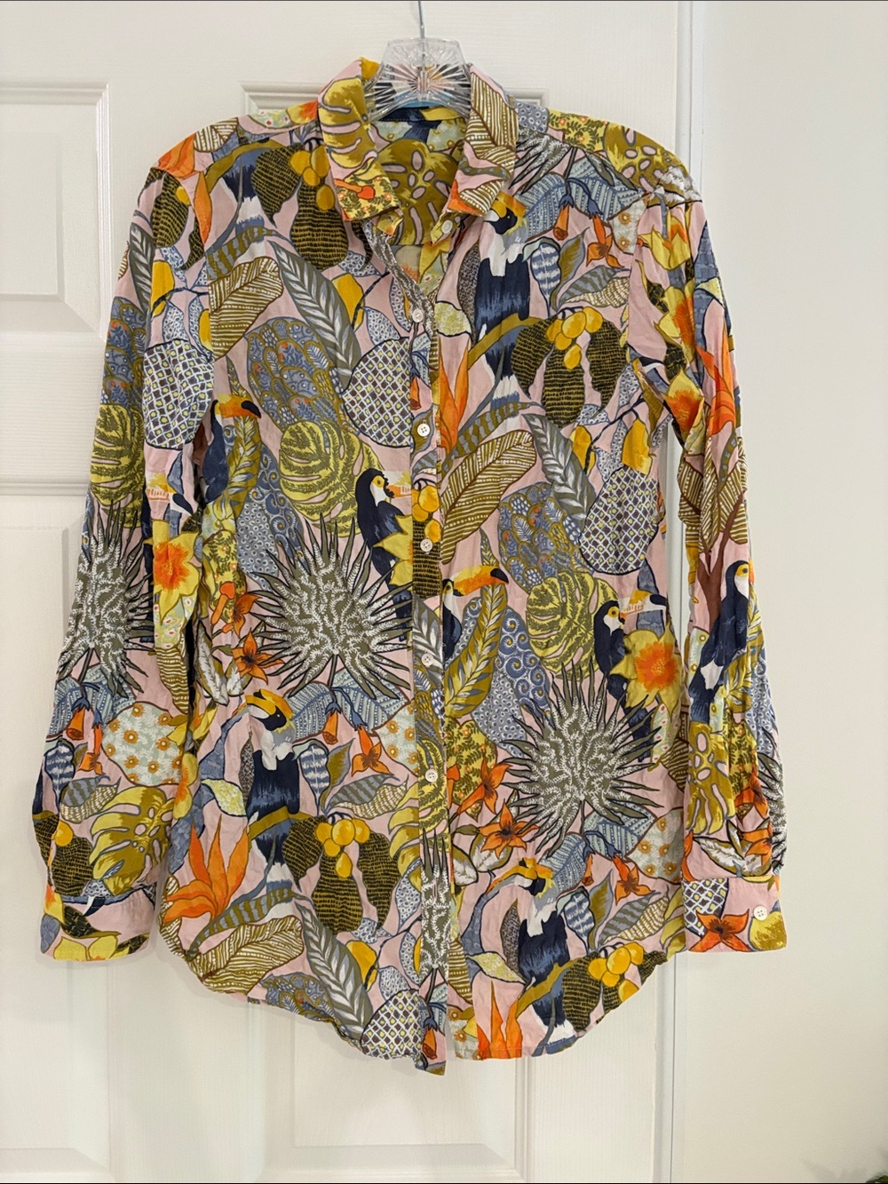 Women's Tropical Button-J McLaughlin Down Shirt - Multicolor Floral Print
